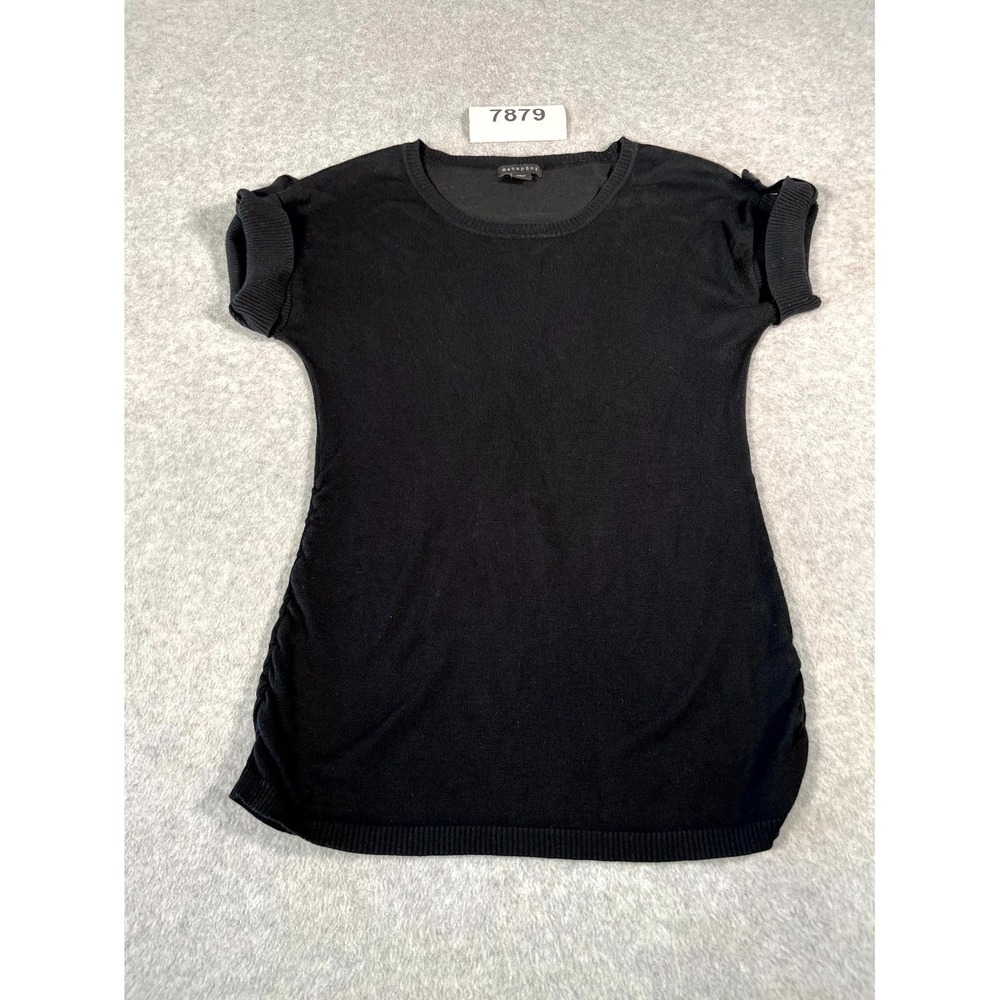 Metaphor Sweater Top Womens Medium Black Rayon Ruched Knit Crew Neck Winter